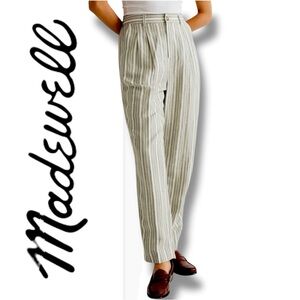 Madewell Size 14 Linen-Viscose Green/White Stripe Tailored Tapered Pant
